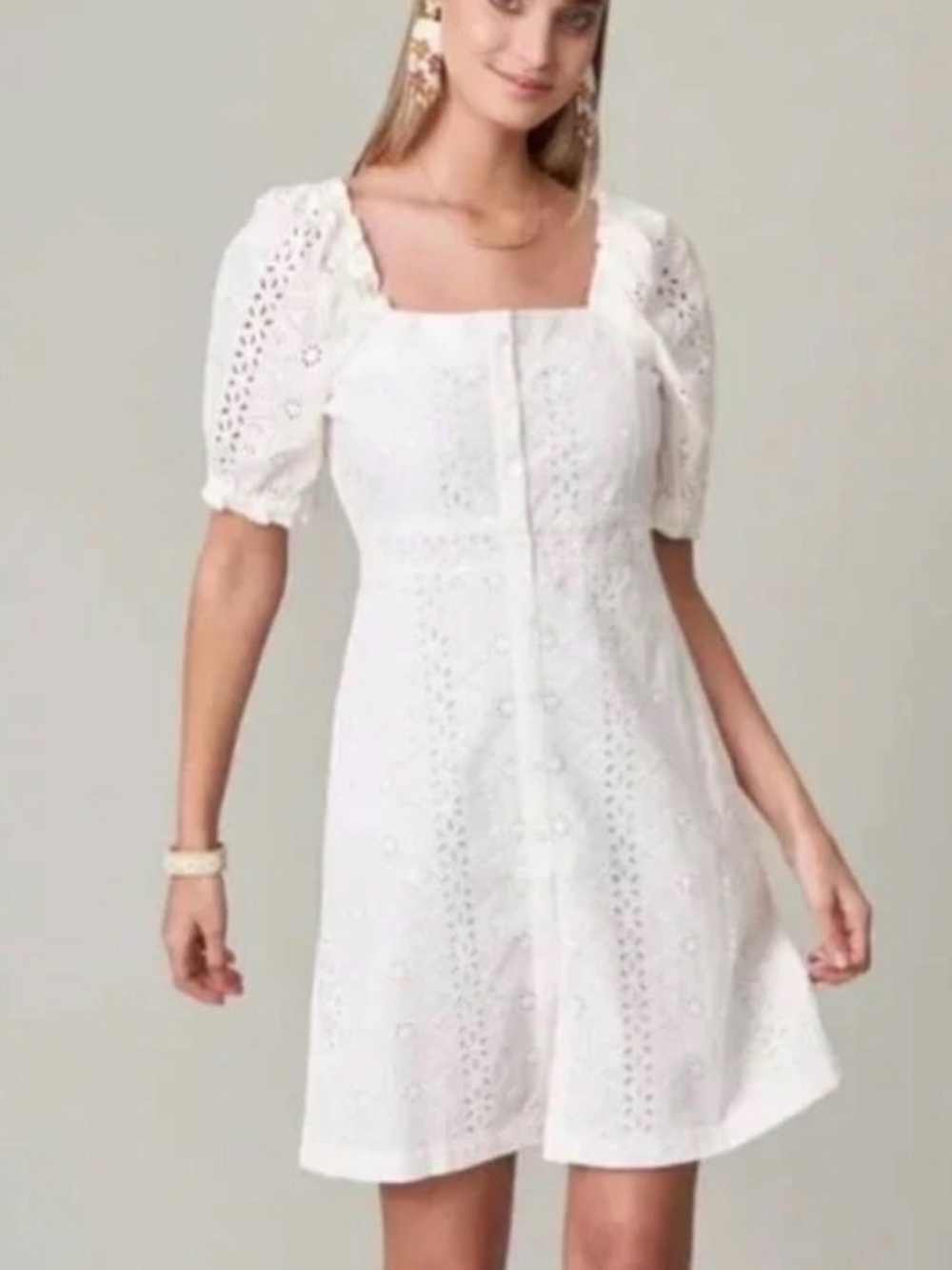 Spartina 449 Catrina Eyelet Dress Pearl White Sz S vintage-inspired French style